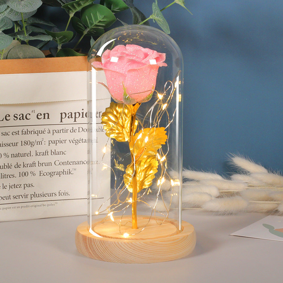 Mothers Day Gift Enchanted Forever Rose Flower In Glass LED Light Home Decoration