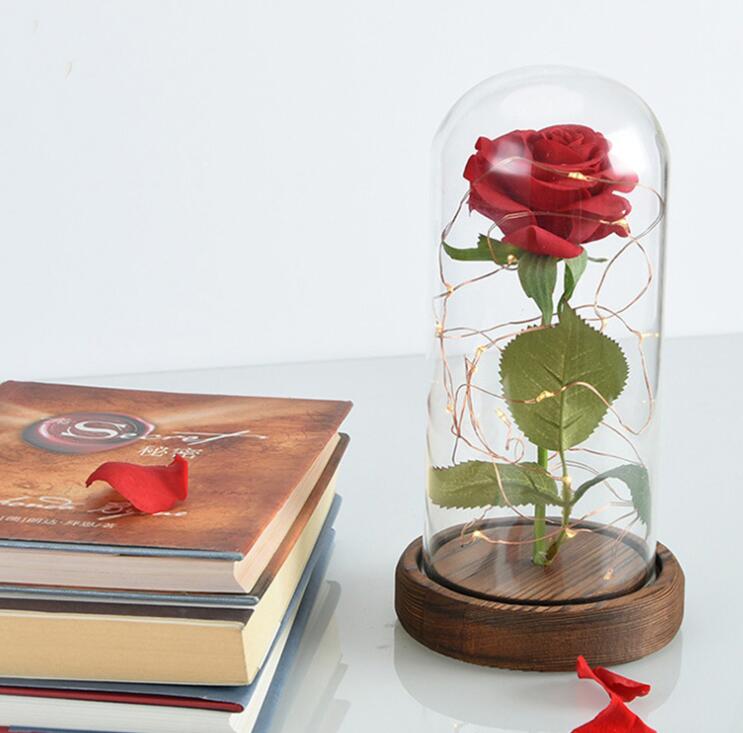 Mothers Day Gift Enchanted Forever Rose Flower In Glass LED Light Home Decoration